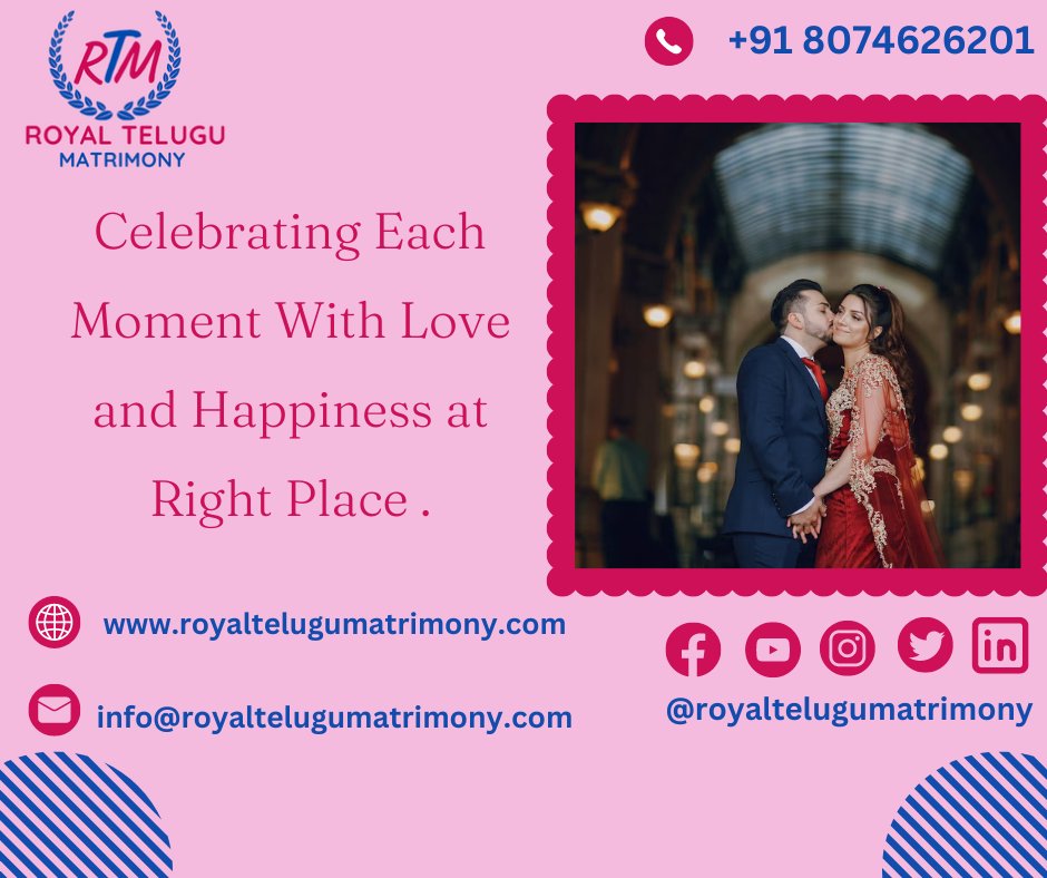 RT_Matrimony's tweet photo. Celebrating Each Moment With #Love and #Happiness at Right Place.
Register Today:
📷 8074626201
📷 https://t.co/CxtNzmpcRa
📷 info@royaltelugumatrimony.com
#royaltelugumatrimony #perfectlifepartners #guntur #RTM #royaltelugumatrimonyinguntur #brides #grooms #couples #lifepartner https://t.co/zFxMDj1YpH