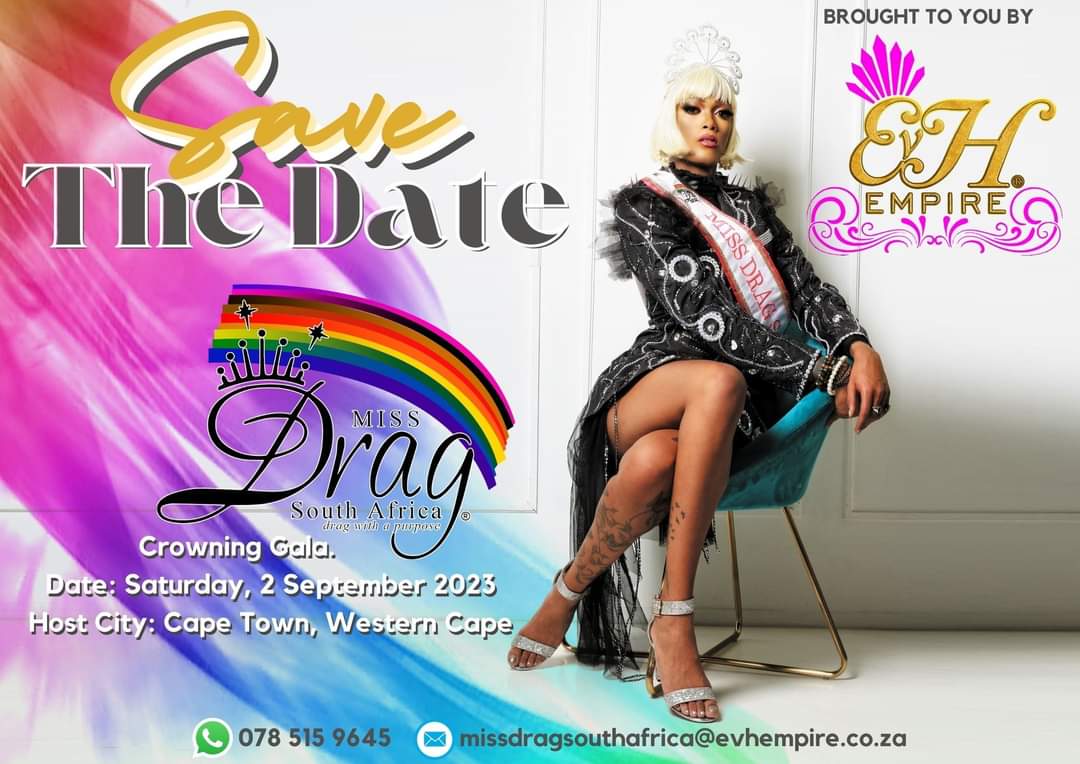 official_mdsa's tweet photo. 🚨SAVE THE DATE 🚨
MISS DRAG SA 2023 CROWNING GALA 👑 

It's with great excitement that we announce the new date of our “2023 Miss Drag South Africa” event is to be on Saturday, 2nd September 2023 and the host city, is Cape Town!

#MissDragSouthAfrica 
#DragWithAPurpose https://t.co/gUlweKFUcu
