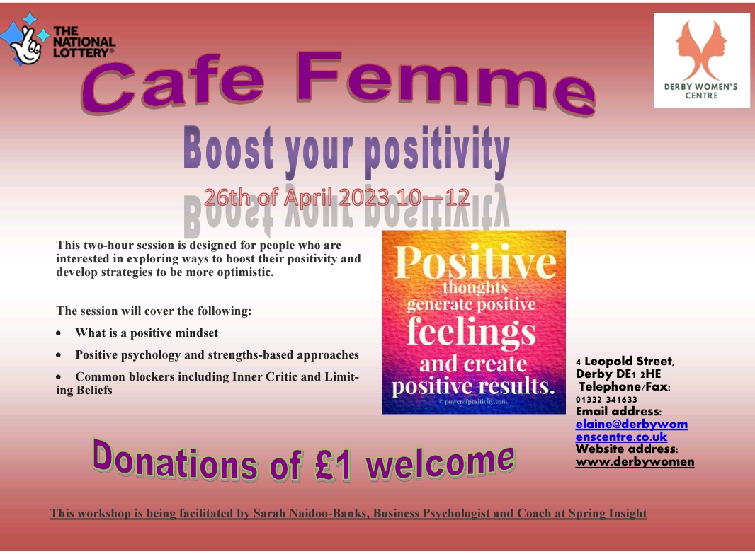 We invite you to join us at our coffee morning, which will take place on Wednesday 26 April 2023 between the hours of 10.00 and 12.00 and the theme will be ‘Boost Your Positivity’.