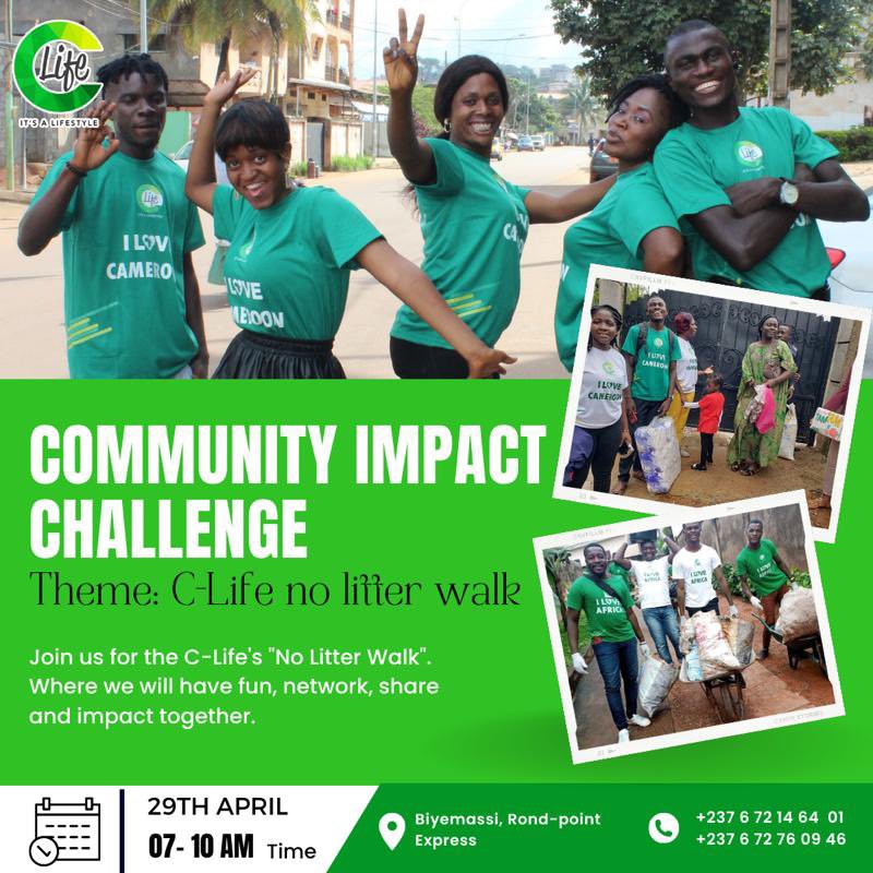 clifecommunity's tweet photo. In our deliberate action to improve the community and change mindset, we are organizing a community service walk on the Theme" C-Life no litter walk". 

We will be graced to have you amongst us to better our community.

#clife #clifecommunity #cameroon #yaounde https://t.co/koB5DoQVX1