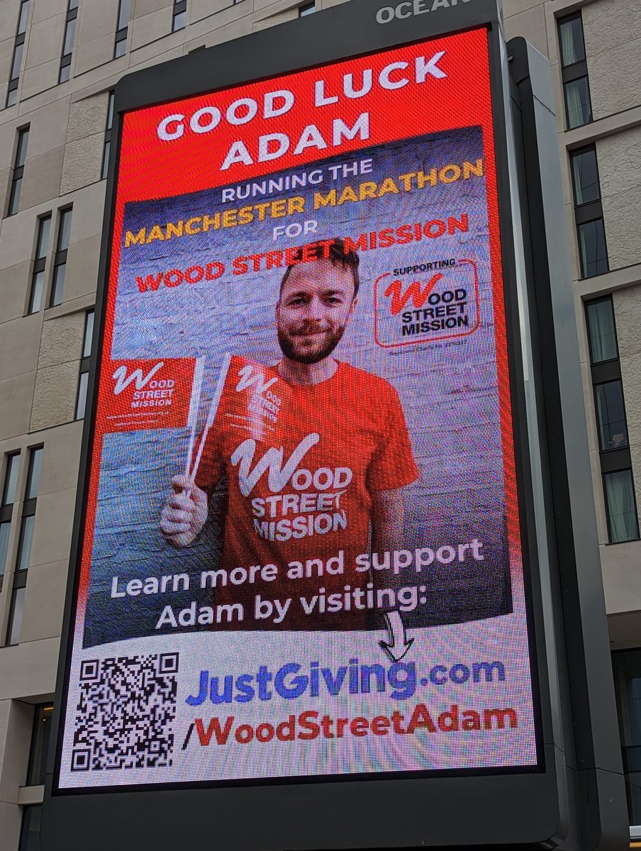 WoodSt_Mission's tweet photo. When our @Marathon_Mcr runner @OhAdamSmith told us that @OceanOutdoorUK wanted to support his fundraising efforts we could never have imagined this!! Thank you so much guys. Check out Adam’s screen on Portland Street in #Manchester https://t.co/E7OTVip2Ko