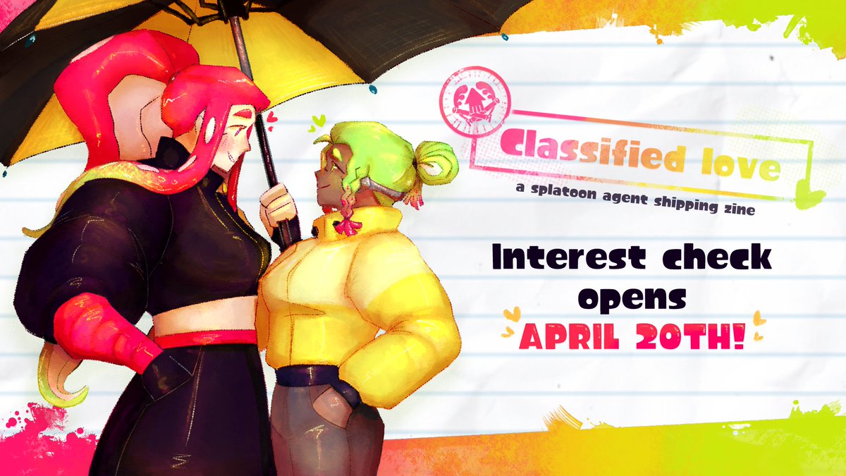 agentshipzine's tweet photo. ksssst... is this going through? Welcome agents to the Classified love zine! 

A free pdf zine dedicated to ships between and with agent OCs! Our interest check will launch April 20th!

Please check out our carrd for more info below and stay tuned! ❤️🧡💛💚 https://t.co/VAXyHpDztV