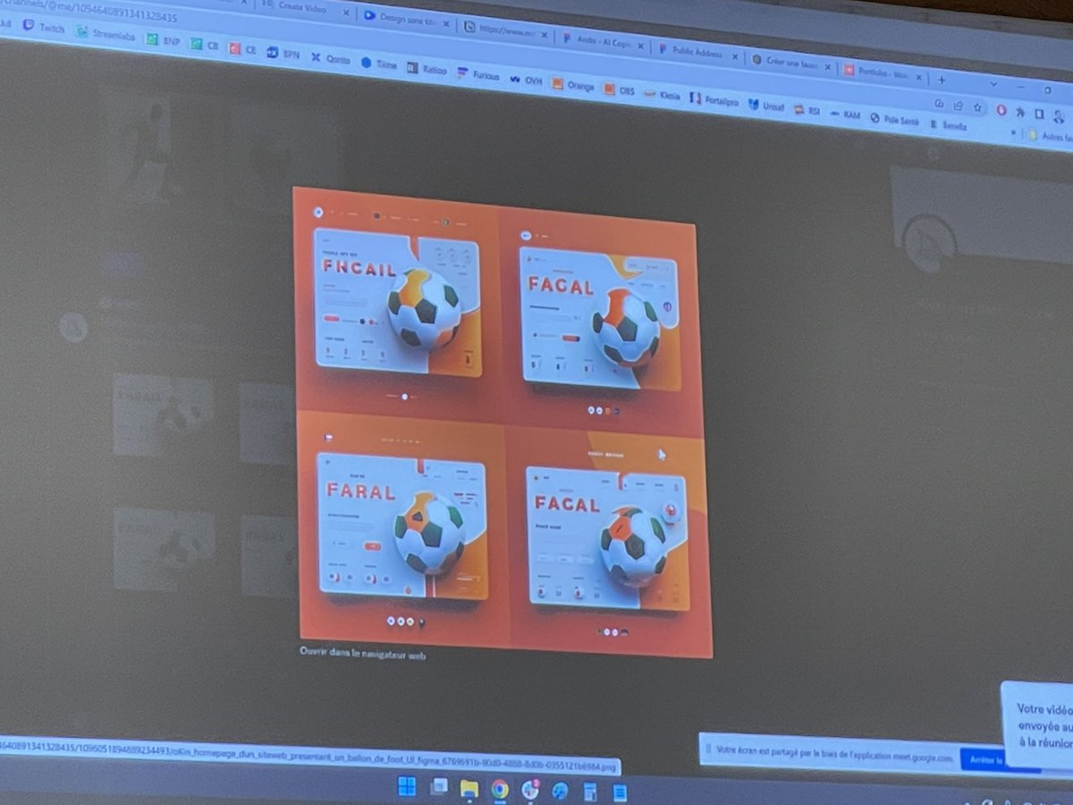 camillejourdain's tweet photo. Comment créer des visuels avec @midjourney ?
Par exemple pour une page d’accueil de site web avec un ballon de foot. 
Démo en live via un bot sur Discord lors de cette conférence. 
Un résultat assez bluffant. 👍
@NicolasQuilliet @comenorday 
#CEOD #IA https://t.co/VTwTMZUyGo