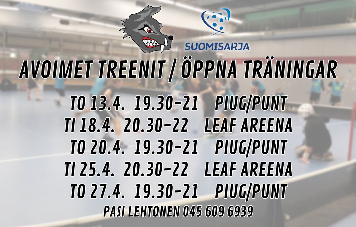 SC_Wolves's tweet photo. Tänään alkaa!

Jos on illan suunnitelmat vielä auki, niin vielä kerkeää ilmoittautumaan säbätreeneihin. Ota yhteys Pasi Lehtoseen 045 609 6939. 

Ja vaikket tänään pääse, niin mahdollisuuksia on vielä 4kpl.

#SCWolves #salibandy #Suomisarja https://t.co/mYtxZIEyq8