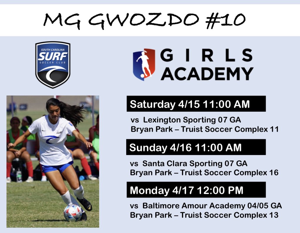 mg (@mggwozdo) on Twitter photo My schedule for the GA Spring Showcase in Greensboro this weekend!! <a href="/OsborneSoccer/">Gail Osborne</a> @usamtpleasant <a href="/usysodp/">US Youth Soccer ODP</a> <a href="/TopDrawerSoccer/">TopDrawerSoccer</a> <a href="/USYNT/">U.S. Soccer YNT</a> <a href="/PrepSoccer/">Prep Soccer ⚽️</a> <a href="/ImYouthSoccer/">ECNL/GA/Recruiting/College Soccer</a> <a href="/TheSoccerWire/">SoccerWire</a> My schedule for the GA Spring Showcase in Greensboro this weekend!! <a href="/OsborneSoccer/">Gail Osborne</a> @usamtpleasant <a href="/usysodp/">US Youth Soccer ODP</a> <a href="/TopDrawerSoccer/">TopDrawerSoccer</a> <a href="/USYNT/">U.S. Soccer YNT</a> <a href="/PrepSoccer/">Prep Soccer ⚽️</a> <a href="/ImYouthSoccer/">ECNL/GA/Recruiting/College Soccer</a> <a href="/TheSoccerWire/">SoccerWire</a>