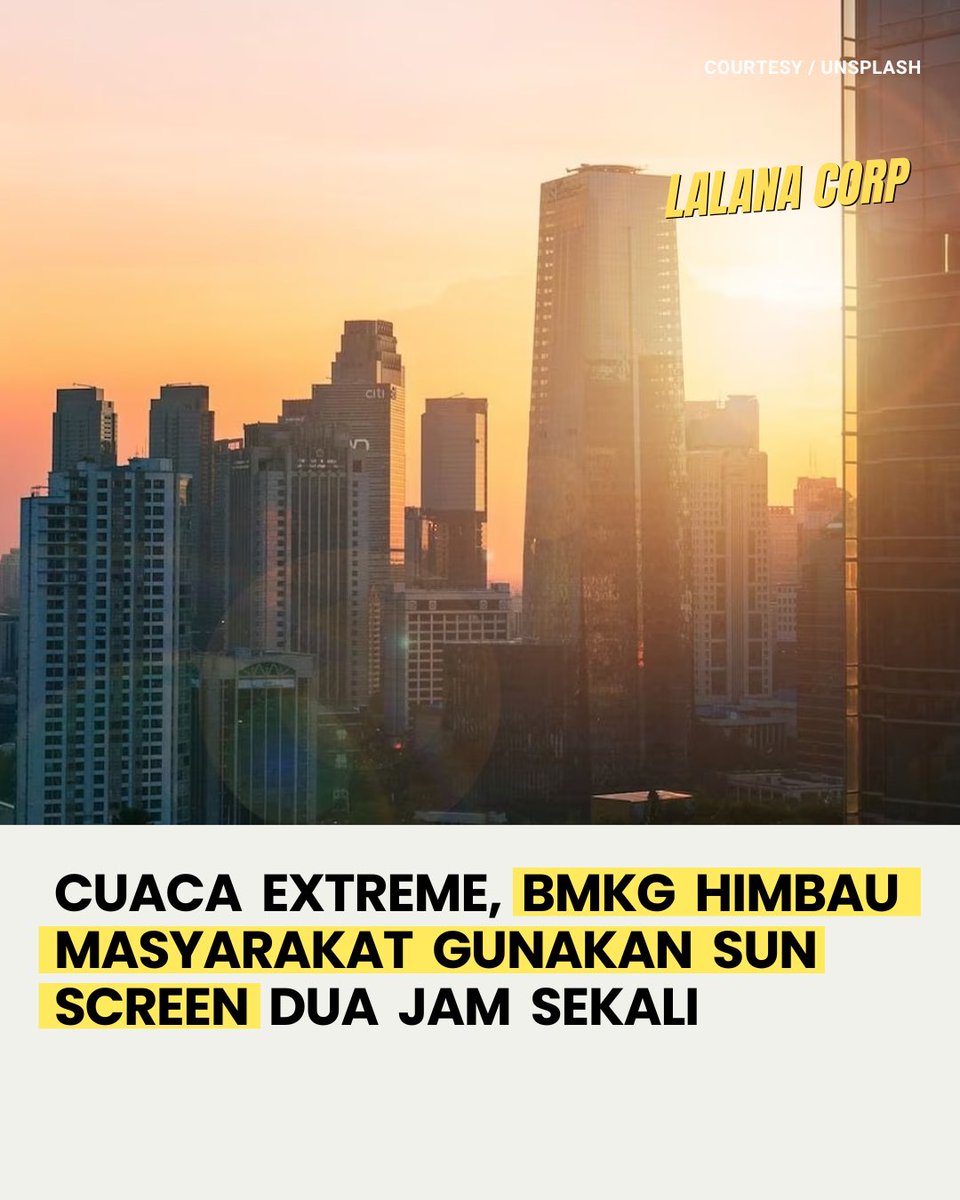 lalanacorp's tweet photo. BMKG memprediksi indeks ultraviolet (UV) sinar matahari di sejumlah wilayah Indonesia akan mencapai kategori 'ekstrem' pada pukul 09.00 - 13.00 WIB. Masyarakat diminta untuk menggunakan sun screen SPF 30+ setiap dua jam bahkan pada hari berawan. [📸 : Unsplash]
-
#LLNCORP #bmkg https://t.co/gqErZU1qNJ