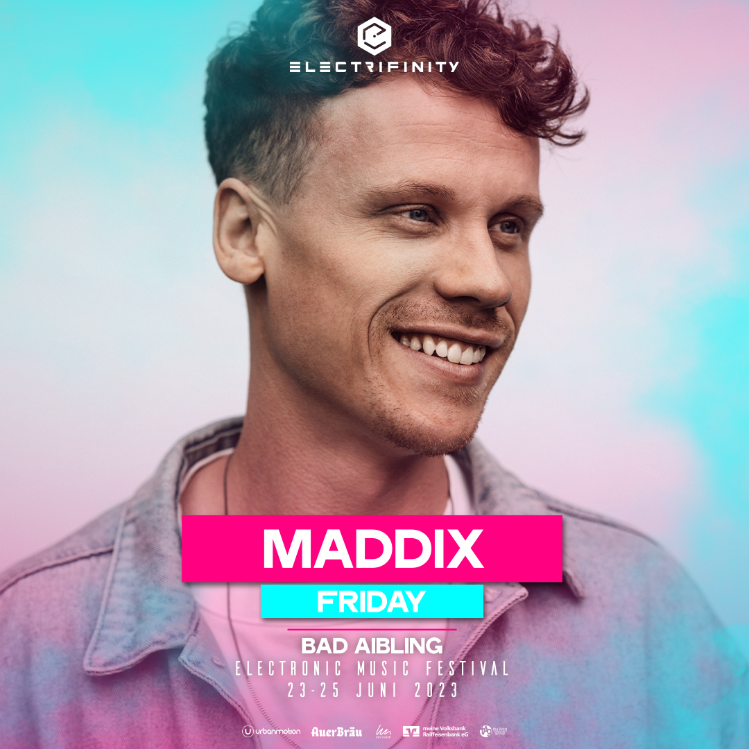 electrifinity's tweet photo. We're excited to welcome @maddixmusic at Mainstage on Friday! 🥳 

📅 23. - 25. Juni 2023
📍 US Kaserne, 83043 Bad Aibling
🎛 30+ DJs auf 2 Stages
🎫 https://t.co/kdB6o0qlfd

#electrifinity #eff
🔜 #electrifinity2023 | https://t.co/HFX5TXCj12 https://t.co/3iPSrbtRMG