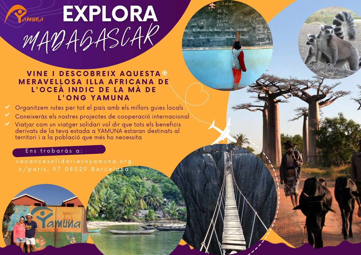 Encara no saps on anar de vacances?
A YAMUNA t'ajudem a decidir-te.
Viatjar i col·laborar és possible.
#vacances #vacancesolidaries #Madagascar
#cooperació #ONGD #maisontsinjo