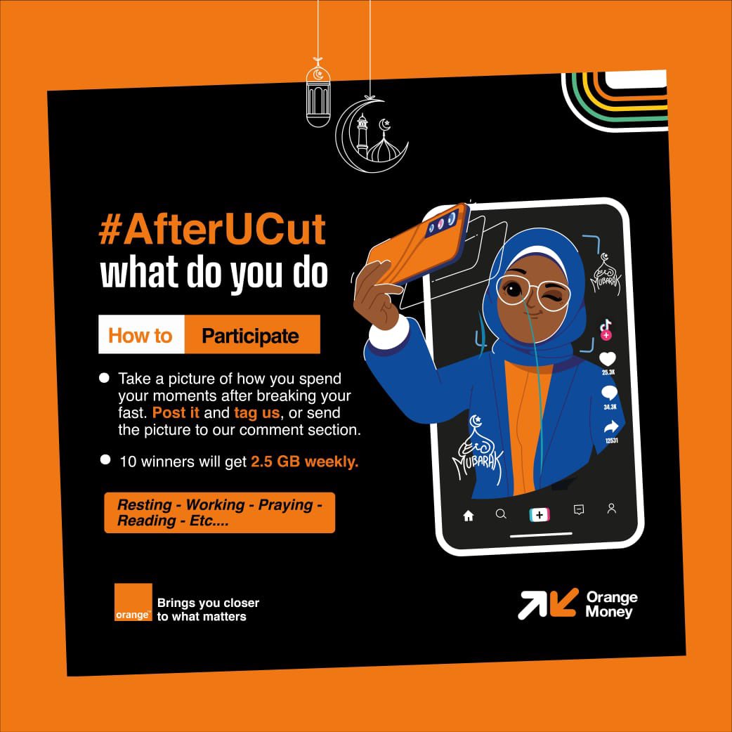 BamiStevens's tweet photo. Orange dae gie 10 Lucky winners 2.5GB weekly n all Watin u need for do is take a photo of how you spend your moments after breaking fast, post it and tag on us or send a picture to our comment section on all we media platforms❤️💯 https://t.co/ly9zlotie8