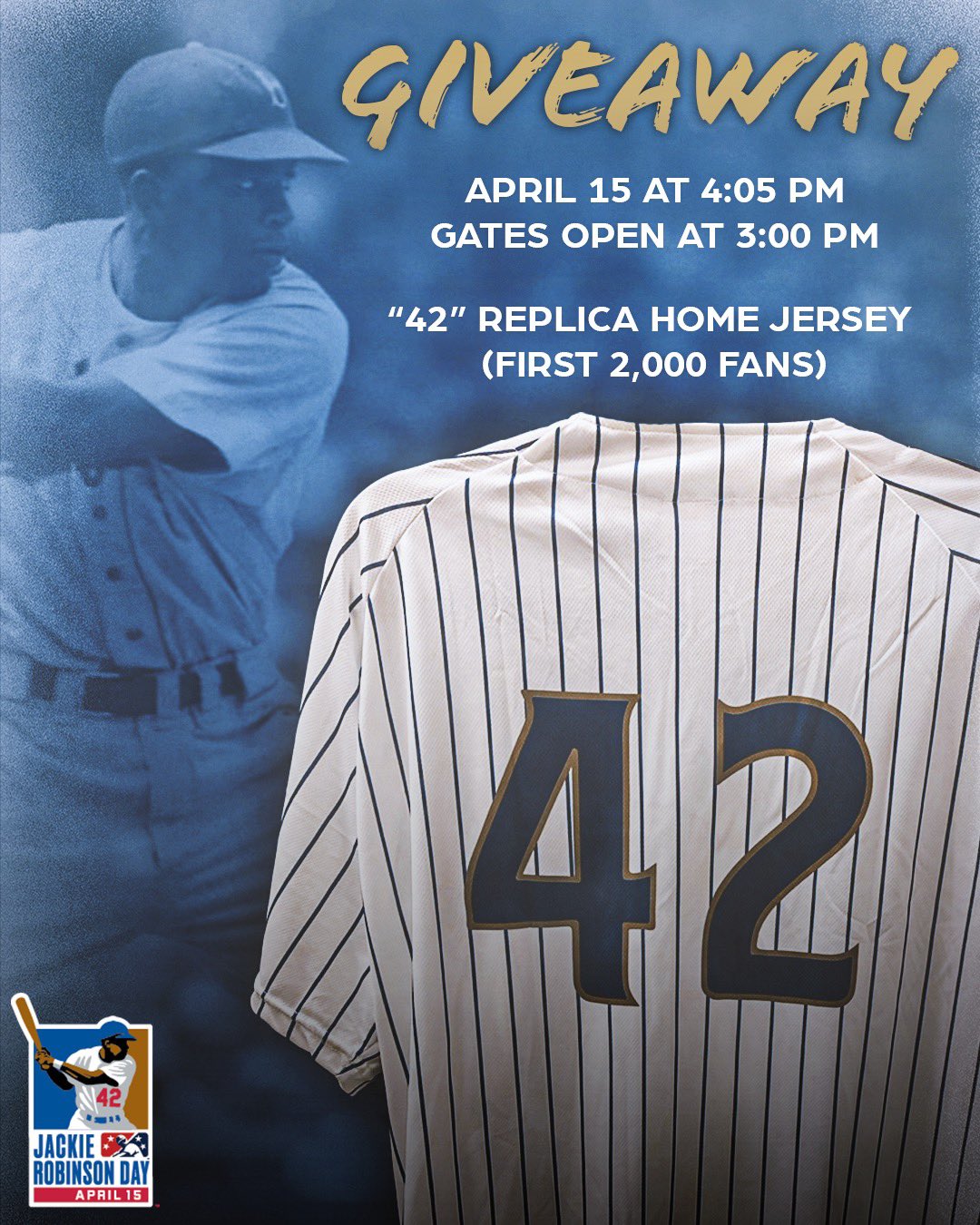 SWB RailRiders on X: ❗️GIVEAWAY ALERT: April 15 marks Jackie Robinson's  historic MLB debut. Join us this Saturday to honor Jackie's enduring impact  on baseball and American society with a “42” Replica