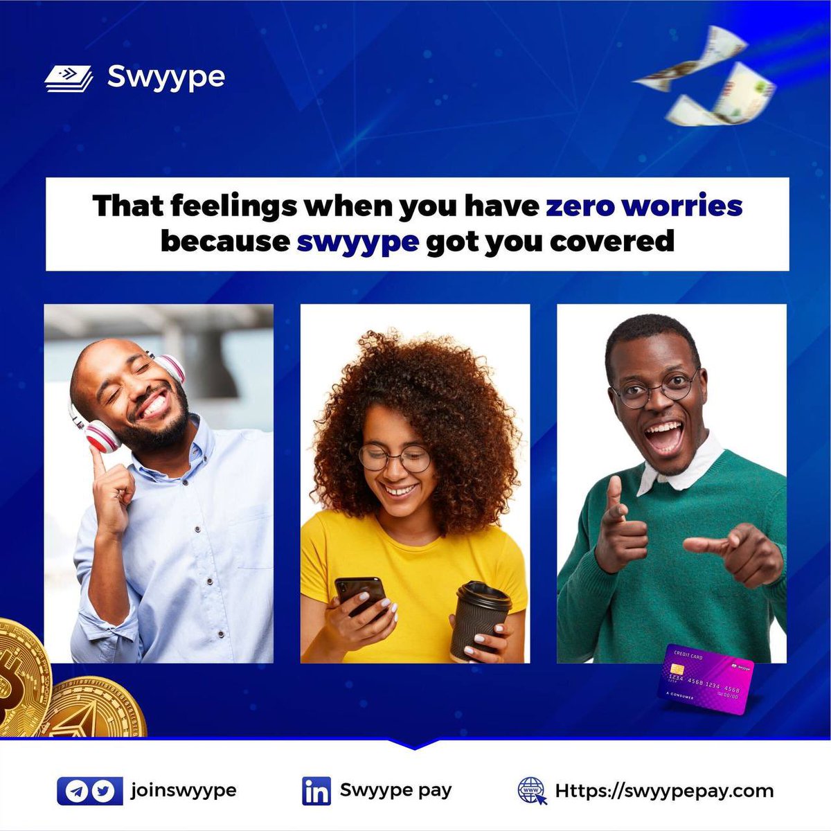 cyb____'s tweet image. When you open your decentralized wallet with @joinswyype I can assure you, you have no worries. Your confidence when wanting to buy anything online or offline would be off the hook. Join @joinswyype today and worry less.
#swyype #swyypepay #Finance #crypo #cryptocurrency