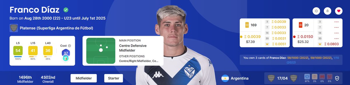 futbolforesight's tweet photo. Fútbol Foresight favourite Franco Diaz has been putting up some really neat AA in his last couple of games for Platense.

Who is he? How sustainable is this scoring? Why should you be keeping an eye on him? A 🧵...

#sorare https://t.co/xenvs8rjEi