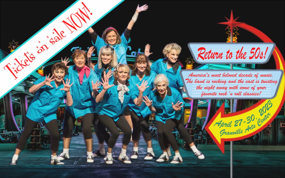 Spec_Follies's tweet image. Two weeks from today the Spectacular Follies will "Return to the 50s!" Apr 27 thru Apr 30 at the Granville Arts Center. Get your tickets today!
conta.cc/3JUaqgq