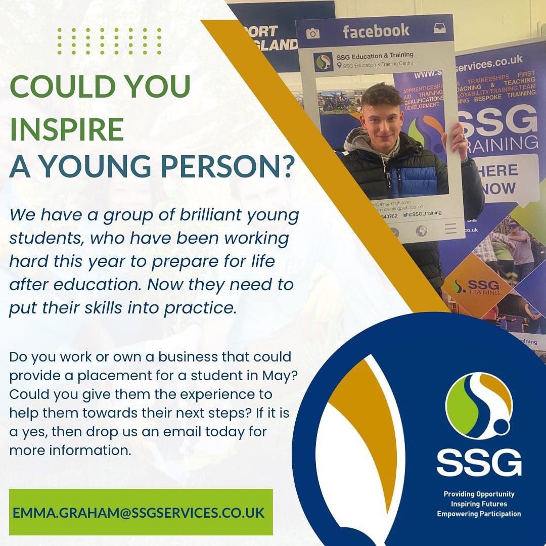 JoMidgley72's tweet photo. Could you inspire a young person? Are you a local business? Could you help @training_ssg https://t.co/bj5vdVcYfN