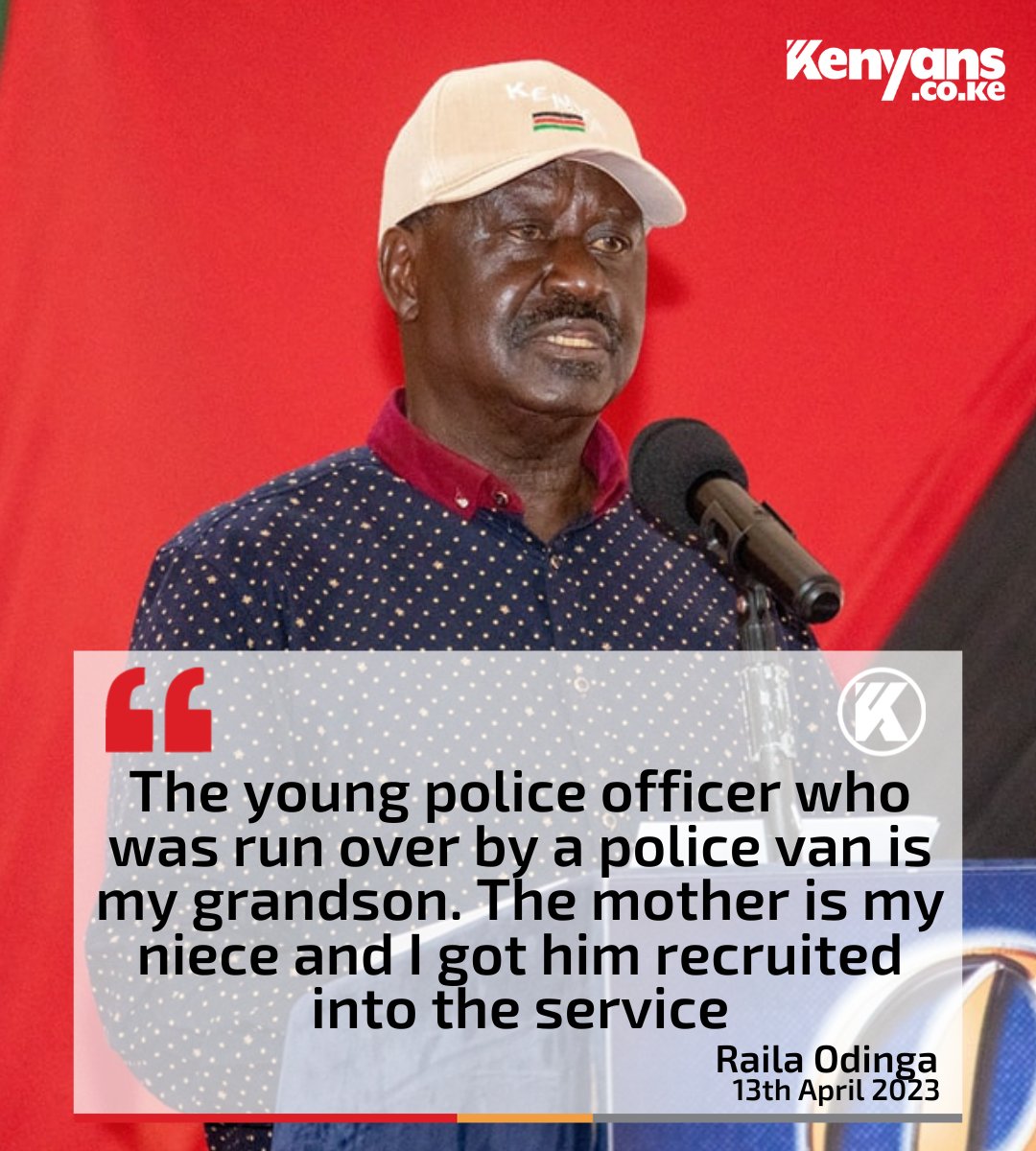 Kenyans's tweet photo. The young police officer who was run over by a police van is my grandson - Raila Odinga https://t.co/Gtl4iXlCFT