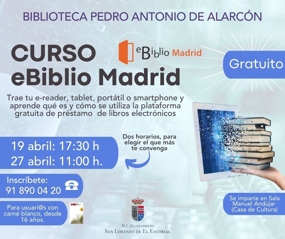 BiblioSanLo's tweet photo. ¿Quieres aprender a utilizar eBiblio Madrid? Pues apúntate a nuestra jornada de formación. ¡Llama! https://t.co/aK6ANoYVf3