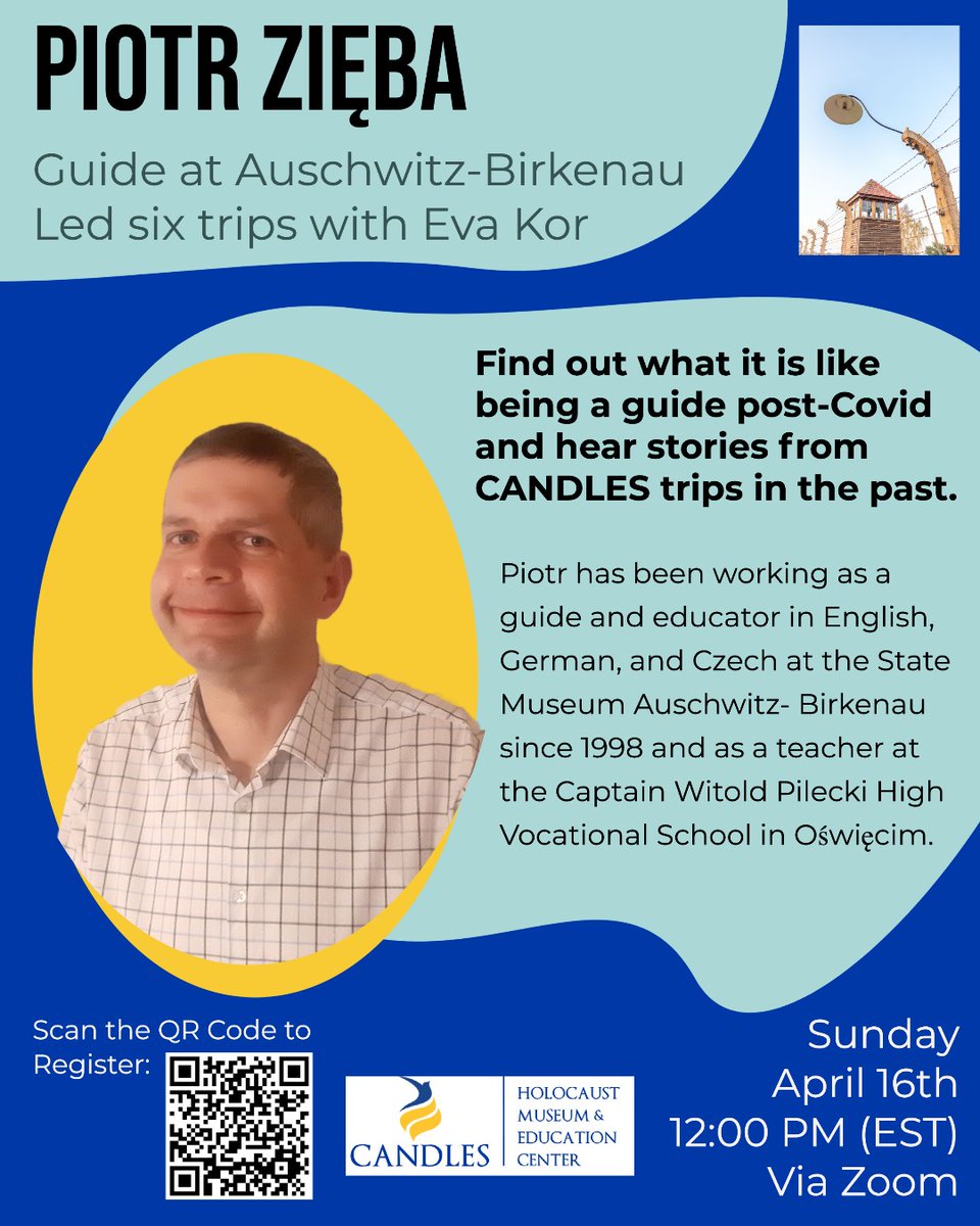 Don't forget to sign up for this virtual event and hear from Piotr Zieba, a guide at Auschwitz. This Sunday, April 16th, Noon (EST) 
Register here: us06web.zoom.us/webinar/regist…