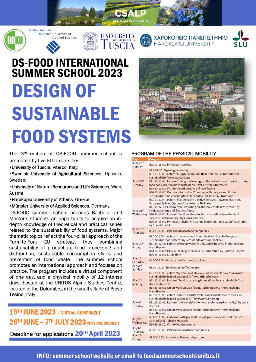 lowinfood's tweet photo. 🙋🏽 🙋🏽‍♂️Are you a university student interested in #sustainable #foodsystems? Check out this international #summerschool.

🤝 Several #LOWINFOOD members will participate by giving lectures at the event. Deadline for application is 20th April ‼️🔗https://t.co/4xIx01sgUa #Italy https://t.co/6KELtFu7qx