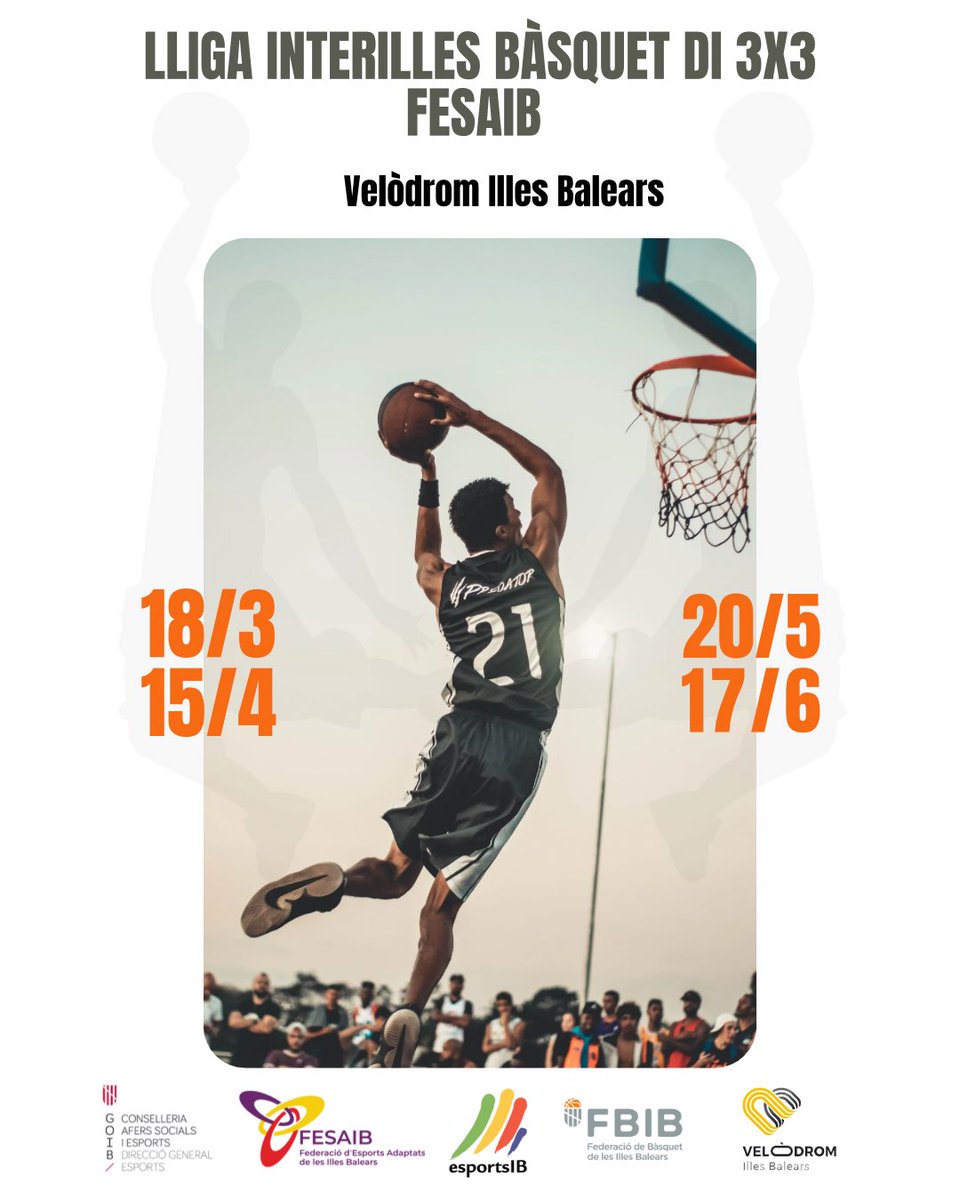 FESAIB's tweet photo. Lliga InterIlles Bàsquet DI 3x3 FESAIB
📍Velòdrom Illes Balears
Jornades
🔹15/4/23
🔹20/5/23
🔹17/6/23
.
.
#fesaib #basket #illesbalears https://t.co/zefzKCobkz