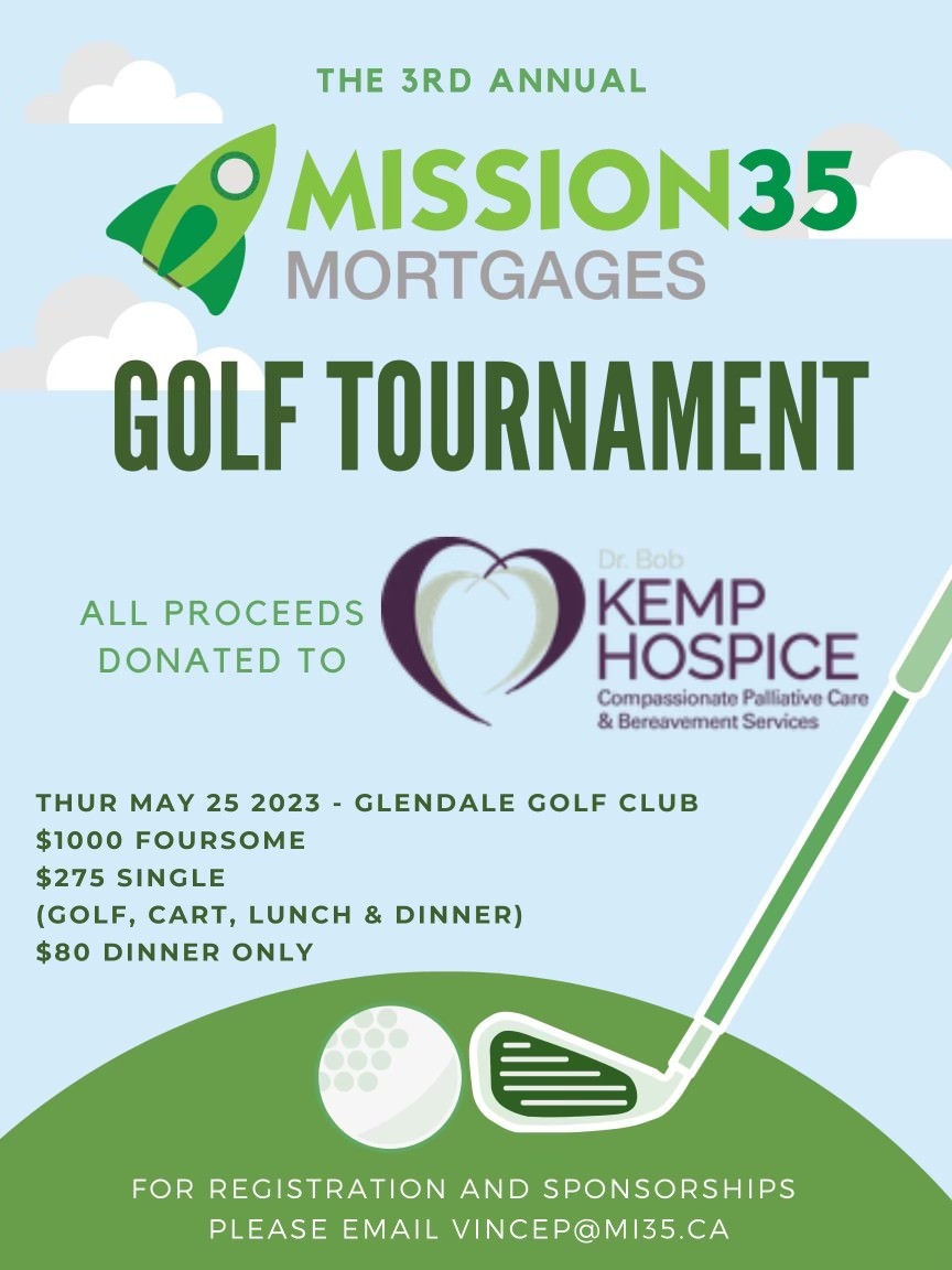 Mission35M's tweet photo. OUR CHARITY

Dr. Bob Kemp Hospice compassionately serve the emotional, physical, social and spiritual needs of individuals living with a progressive life-limiting illness until the end of life. 

🗓️ Thurs, May 25th⁠📍Glendale Golf &amp; Country Club⁠

📧VinceP@MI35.ca to register https://t.co/dTYfjmga2y