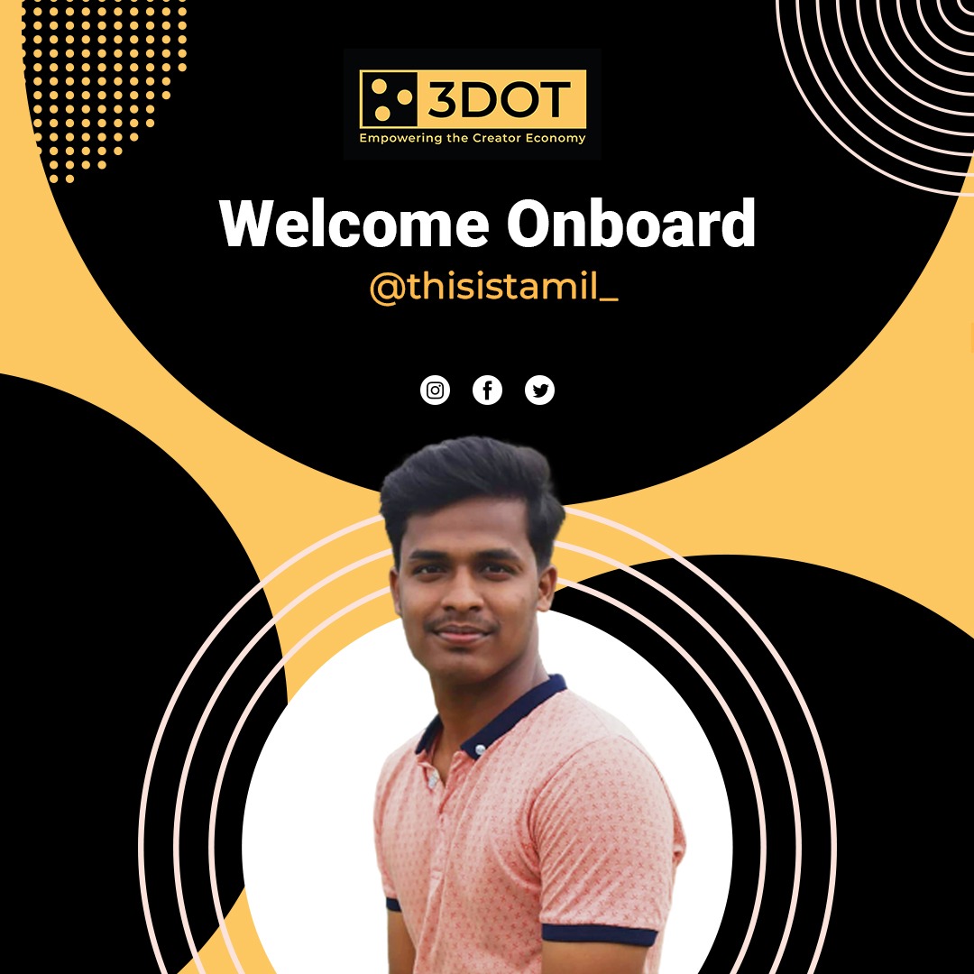 3dot_corp's tweet photo. Next Influencer Onboard Update !! 

Welcome Onboard @thisistamil_ !! Stay tuned to see their work being converted to NFT's

#nft #nftartists #socialmediainfluencers #nftmarketplace #nftcommunity #nftfamily #3dotcorp https://t.co/2X1kEfG59g