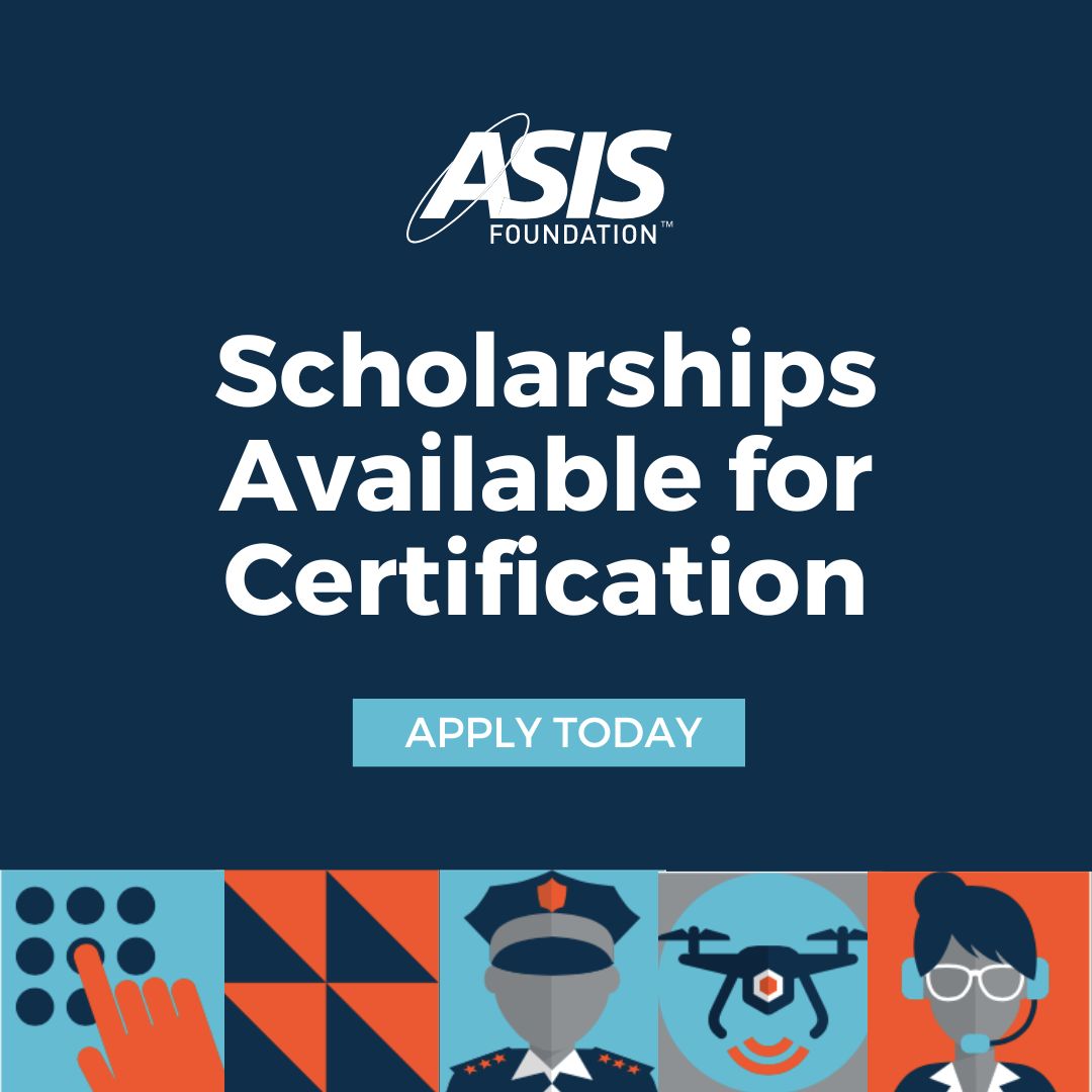 ASIS_Intl's tweet photo. The ASIS Foundation is offering certification scholarships to help individuals achieve their professional development goals. The application deadline is 15 April, so complete your application today! 🔔 https://t.co/QNmeId1wWr #ASIS #ASISFoundation #Scholarship https://t.co/DDUwHjbcRe
