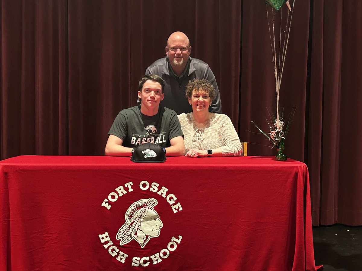 FortOsageAD's tweet photo. Congrats to Zach Tillman for signing his letter of intent to attend school and play baseball for Central Methodist University!  Go Indians! #fortproud @CMU_BASEBALL @FortOBaseball https://t.co/WwQSlNRDgF