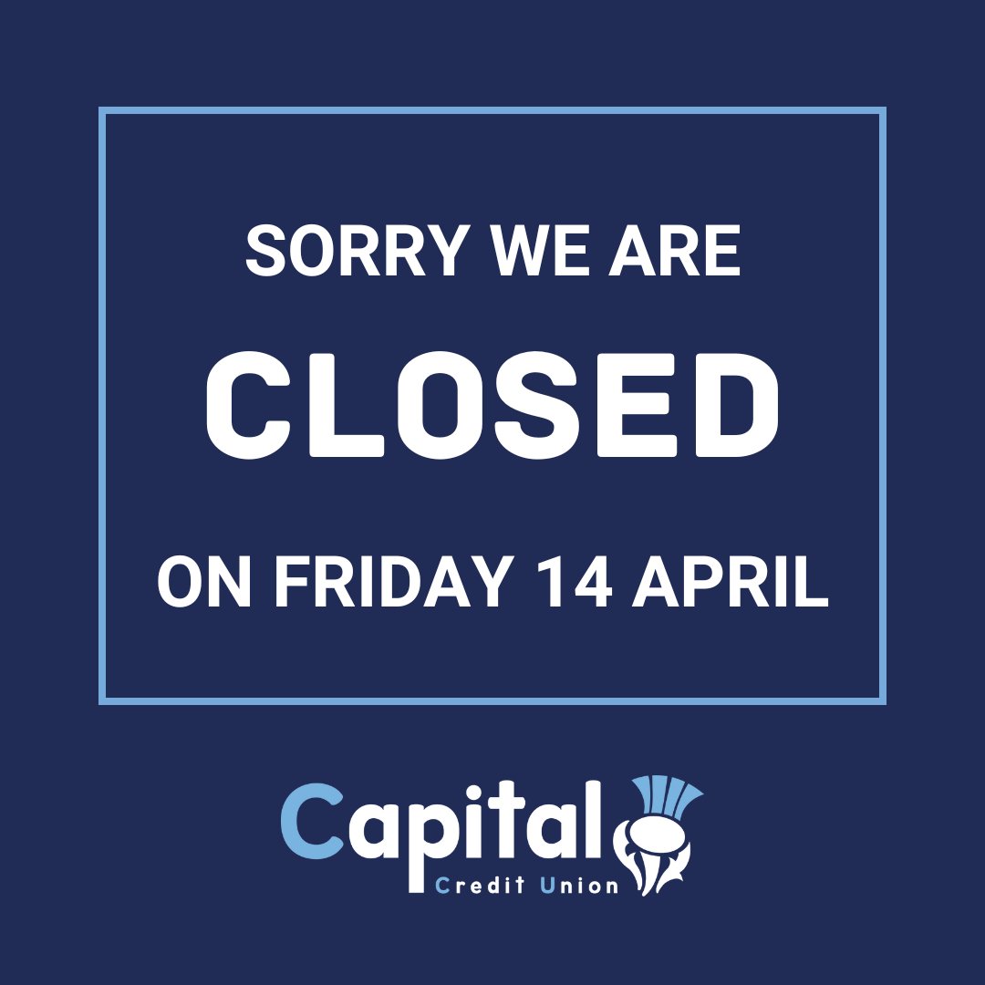 CapitalCreditU2's tweet image. Members, our office will be closed tomorrow (Friday 14th April) for staff training. We'll be back on Monday 17th April as usual. Apologies for any inconvenience caused. Thanks.
#memberupdate