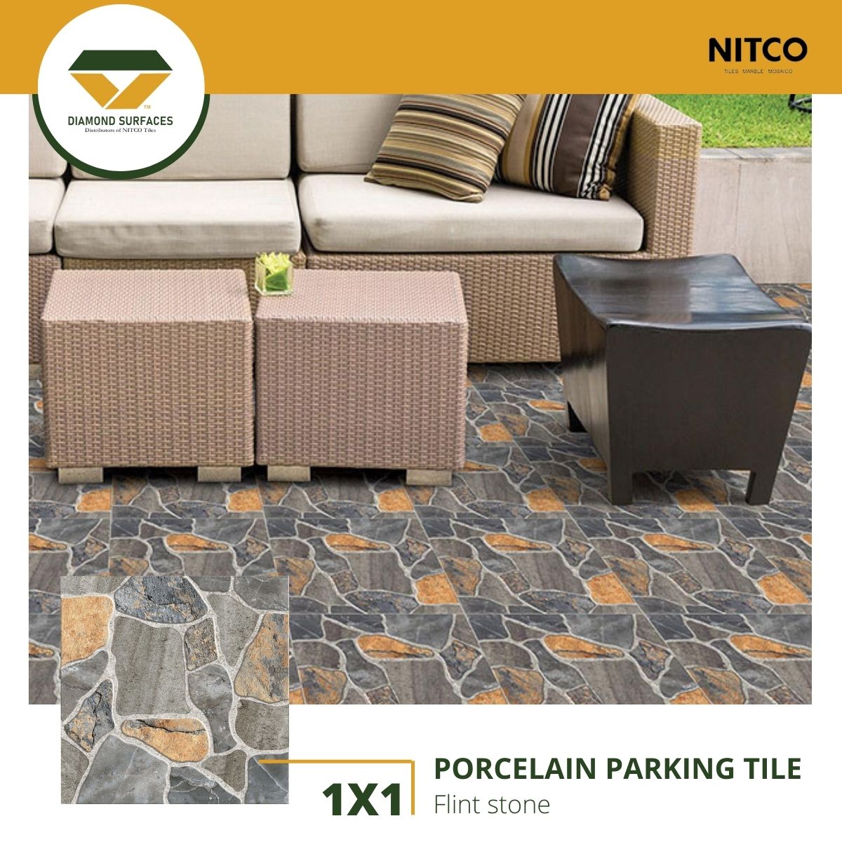 DiamondSurfaces's tweet photo. Add a little touch of beauty on your terrace or parking with this Grey and beige Flintstone tile.
Size: 300*300mm
Color: Beige/grey
Finish: Rustic
Looks like: Stone
Call us on 0733223348/0733222069
#parkingtiles #terracetile #interiordesign #porcelaintiles #diamondsurfacestiles https://t.co/bThq2MwI74