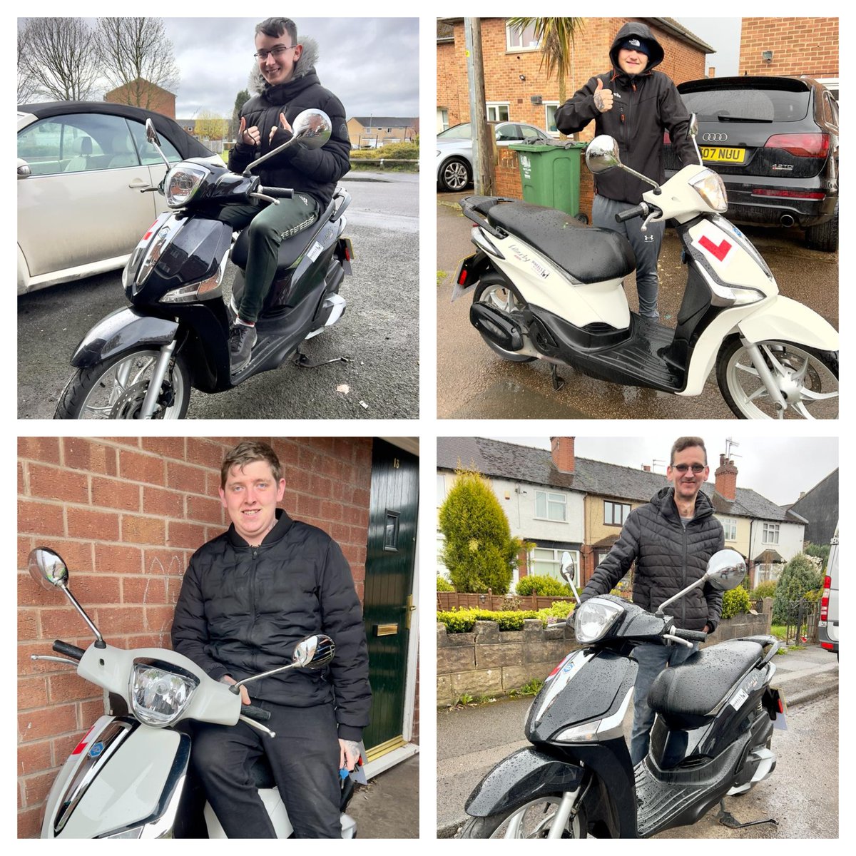 wheelstoworknet's tweet photo. Yesterday was a busy day for our delivery driver. Four new Wheels to Work customers smiling in the rain!
Enoy the ride and stay safe on the roads!
#WheelstoWork #ScooterHire #ScooterCommuter https://t.co/pOlAyixGIW