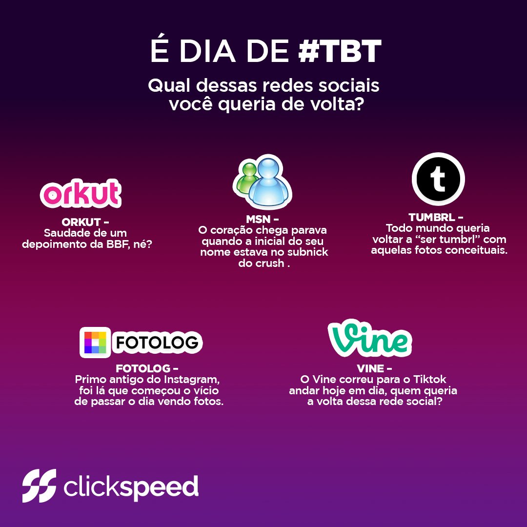 Clickspeednet's tweet photo. Se você tivesse o super poder de trazer uma rede social de volta, qual você iria querer? 🤔
Comenta aqui a rede social que você escolheu e não esquece de dá rt!
#internetbelem #internet #playlist #telecom #planodeinternet #redesocial https://t.co/4tBL0O5xTg