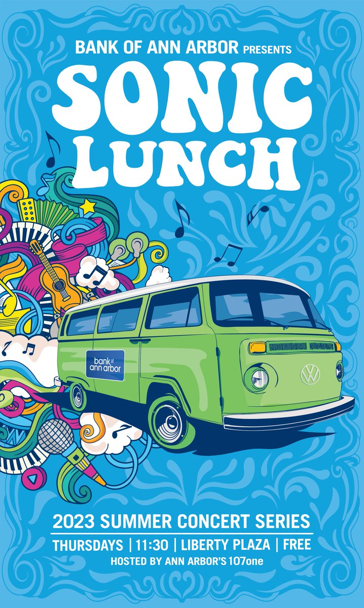 SonicLunch's tweet photo. Are you ready for summer? 🌞🎶
@bankofannarbor Sonic Lunch 🚀 
14 Concerts | May 25th to August 31st 
Thursdays 11:30 AM | Two Street Closures  
Announcements 📢
Openers : 4/20 at 11 AM 
Headliners: 4/27 at 8 AM live on @annarbors107one 
#SonicLunch #AnnArbor https://t.co/gPf8HQMkir