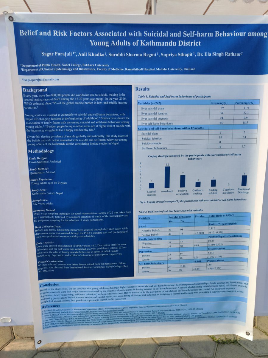 ParajuliSgar's tweet photo. Beautiful ending of the Year 2079 BS 💙💙
Got selected and had an opportunity for Research poster Presentation at Ninth Summit of Health and Population Scientists-NHRC
Hope the year 2080 BS will be full of learning
.
.
#9thNHRCSummit #NHPSN #NHRC #SagarParajuli https://t.co/jsO0nTvoG4