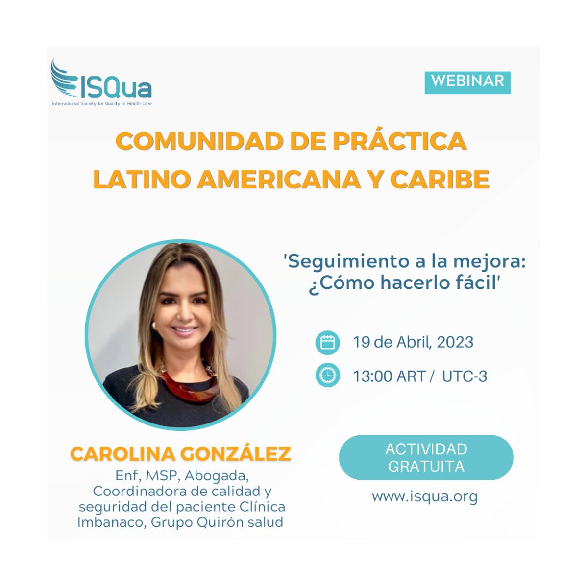 ForoCS's tweet photo. ¿Todavía no te inscribiste al #COPLAC de abril? No te pierdas el seguimiento a la mejora por Carolina Gonzalez de
@clinicaimbanaco
🗓️19 de abr 13hs hora ARG
Actividad GRATUITA
Registrate-> https://t.co/y5bWtC561V https://t.co/FzXliGuCCp