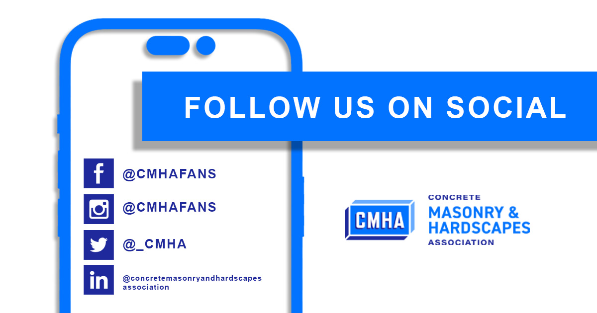 Concrete Masonry & Hardscapes Association (@_cmha) on Twitter photo The National Concrete Masonry Association + Interlocking Concrete Pavement Institute have united to form <a href="/_CMHA/">Concrete Masonry & Hardscapes Association</a>! Be sure to follow us on ALL our dedicated CMHA channels for all things technical, training programs, industry news, and more at your fingertips! #followus The National Concrete Masonry Association + Interlocking Concrete Pavement Institute have united to form <a href="/_CMHA/">Concrete Masonry & Hardscapes Association</a>! Be sure to follow us on ALL our dedicated CMHA channels for all things technical, training programs, industry news, and more at your fingertips! #followus