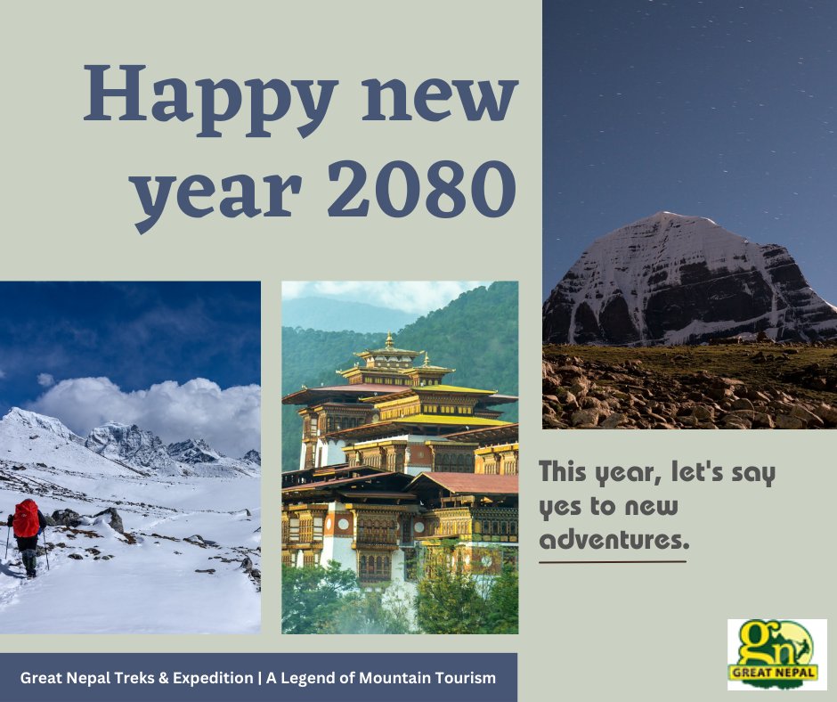 GreatNepalTrek's tweet photo. Happy Nepali New Year 2080. This year, let's say yes to new adventures.

#newyear2080 #visitnepal #greatnepaltreks #travelnepal #postcovidtravel https://t.co/4xMM7Ro3zw