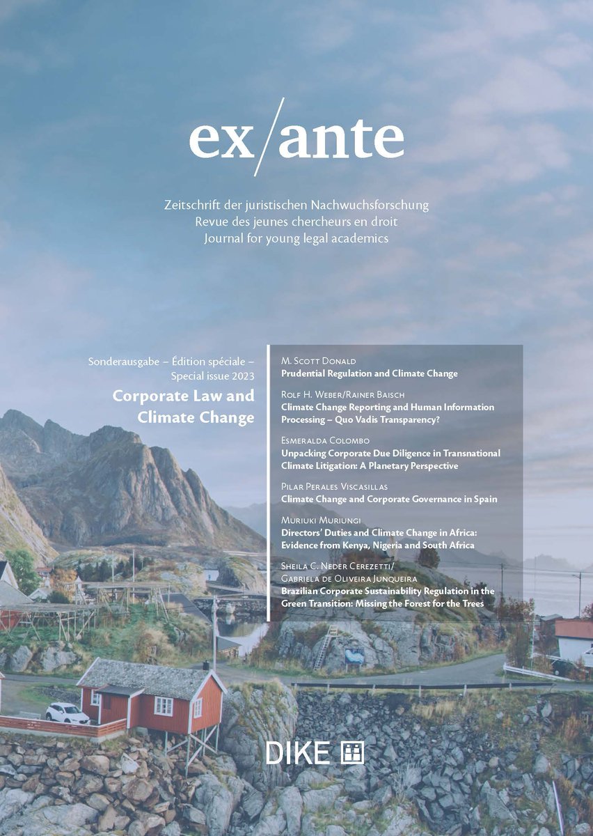 exante_journal's tweet photo. ex/ante is pleased to announce that a special issue on «Climate Change and Corporate Law» has now been published on print (@DIKEVERLAG), OA and @swisslex_ch. https://t.co/eyUqh6fovj