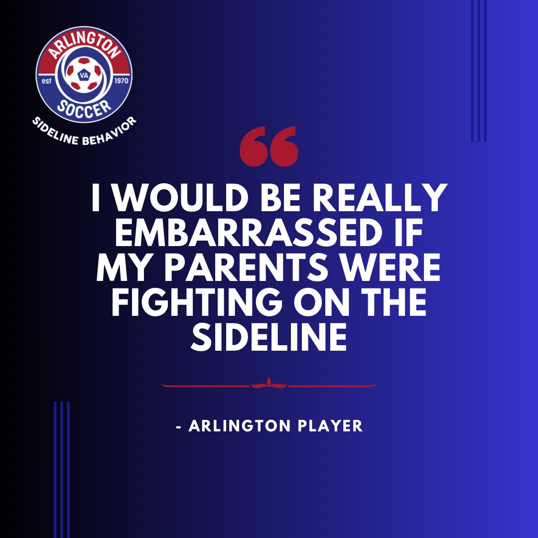 arlingtonsoccer's tweet photo. Remember your actions on the sideline affect the kids! Be a role model and a supportive fan ⚽️🏟️ #sidelinebehavior #teamarlington https://t.co/X9ZADDmt2g