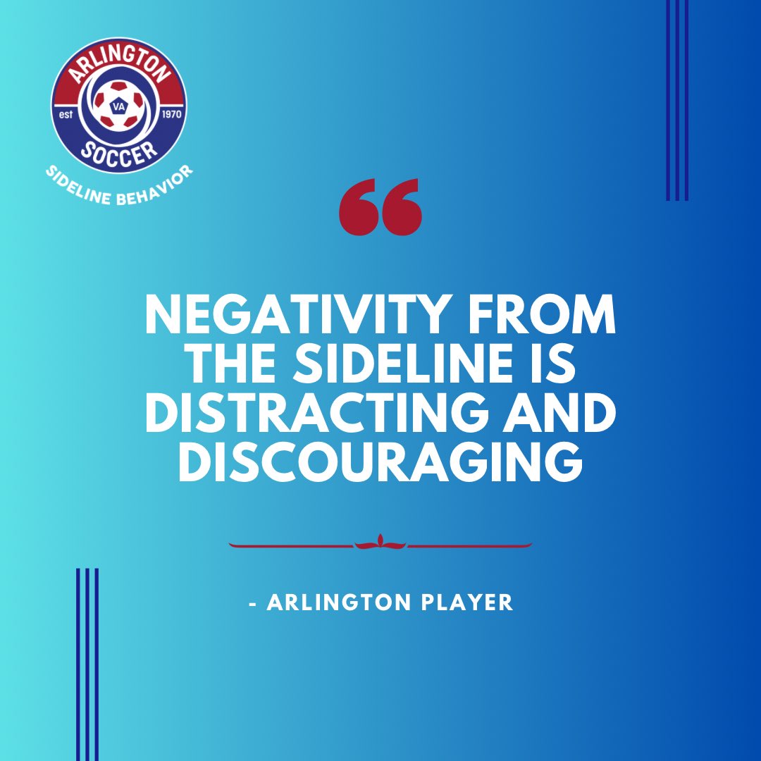 arlingtonsoccer's tweet photo. Remember your actions on the sideline affect the kids! Be a role model and a supportive fan ⚽️🏟️ #sidelinebehavior #teamarlington https://t.co/X9ZADDmt2g
