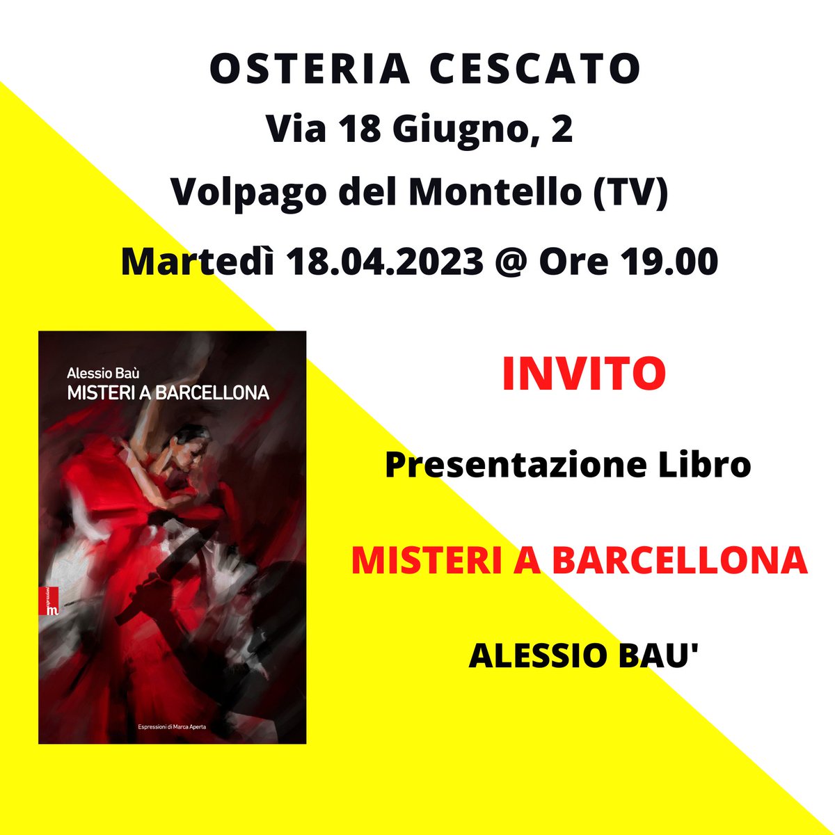 MarcaAperta's tweet photo. #SaveTheDate #barcellona #thrillerbooks #giallo #montello #montebelluna https://t.co/kIkHLFdko5