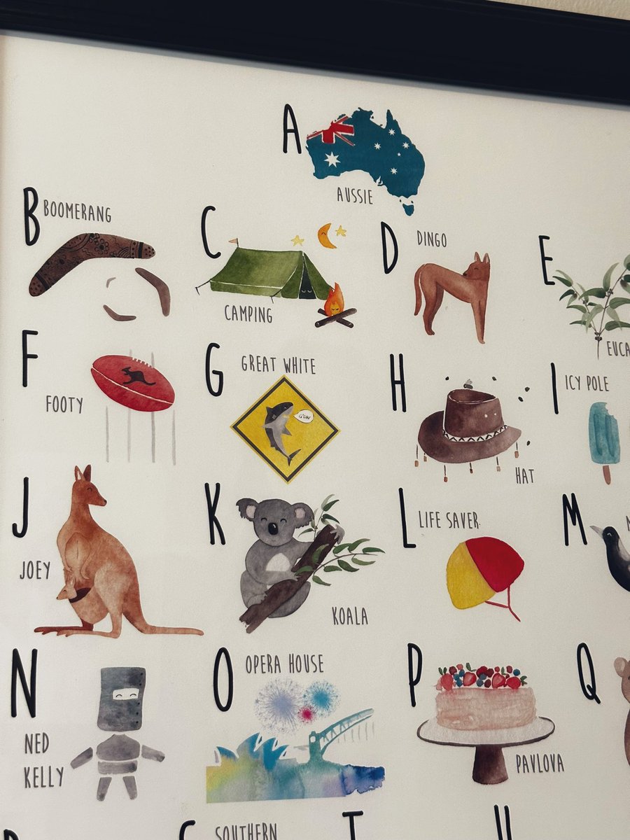 ステキなアルファベットポスターを見つけて衝動買い😆‼️
イラストが全てオーストラリア🇦🇺に因んだもので、淡い色合いに一目惚れ😊
めったにこういう買い物はしないのに、たまにはいいものですね。
部屋に彩りが増えて☺️