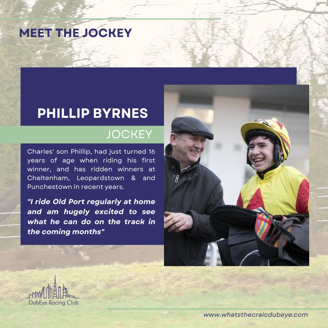 𝐌𝐞𝐞𝐭 𝐓𝐡𝐞 𝐉𝐨𝐜𝐤𝐞𝐲: 𝐏𝐡𝐢𝐥𝐥𝐢𝐩 𝐁𝐲𝐫𝐧𝐞𝐬 🏇🏼

While Old Port will start out for us on the flat, Phillip is excited to see what he might be able to do over hurdles some day😉

<a href="/MchughCathal/">Cathal McHugh</a> <a href="/cbyrnesracing/">cbyrnesracing</a> <a href="/WTCDubEye/">What's The Craic DubEye</a>