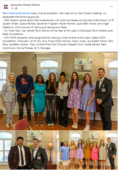 KosyAttalaCTC's tweet photo. CTC students recognized at Kosciusko School District School Board Meeting. #CTCProud https://t.co/2iBq36euI6