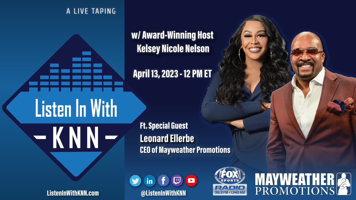 Kelsey Nicole Nelson (KNN) (@therealknelson) on Twitter photo Today at 12 noon ET‼️ New edition of <a href="/ListenInWithKNN/">Listen In With KNN</a> presented by <a href="/1340AMFOXSports/">FOX Sports Radio1340</a> with special guest <a href="/LEllerbe/">Leonard Ellerbe</a> CEO of <a href="/MayweatherPromo/">Mayweather Promotions</a>! Tune in live as we preview #DavisGarcia April 22nd PPV 🥊 #LIWKNN
Watch live 🔽
Web: listeninwithknn.com/watch-live
YouTube: youtube.com/watch?v=f_JLRm… Today at 12 noon ET‼️ New edition of <a href="/ListenInWithKNN/">Listen In With KNN</a> presented by <a href="/1340AMFOXSports/">FOX Sports Radio1340</a> with special guest <a href="/LEllerbe/">Leonard Ellerbe</a> CEO of <a href="/MayweatherPromo/">Mayweather Promotions</a>! Tune in live as we preview #DavisGarcia April 22nd PPV 🥊 #LIWKNN
Watch live 🔽
Web: listeninwithknn.com/watch-live
YouTube: youtube.com/watch?v=f_JLRm…