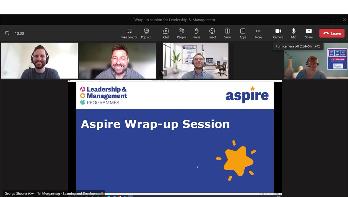 Great to see some of my colleagues on a Wrap-up Session for our Aspire Leadership Programme this week.

Looking forward to seeing more staff on these sessions in the coming weeks and months!

@CwmTafMorgannwg

#LeadershipandManagement
#AtOurBest
#LearningandDevelopment