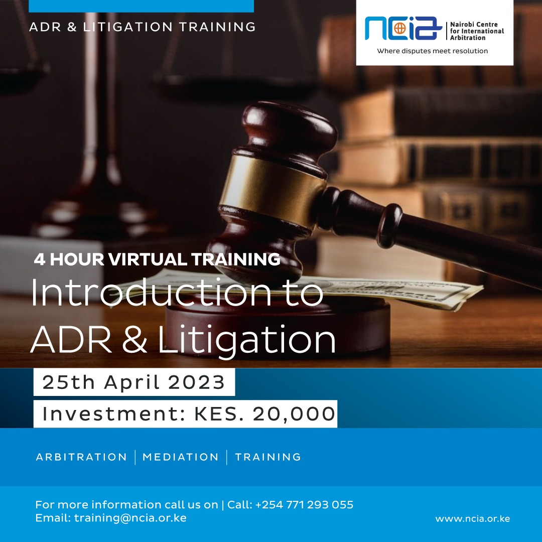 NCIA_KE's tweet photo. Understand the general principles of Alternative Dispute Resolution and Litigation through @NCIA_KE's virtual Introduction to ADR and Litigation course scheduled for 25th April 2023
To book email us on training@ncia.or.ke
#ADR #AdvancingADR https://t.co/HfL0leWfbR