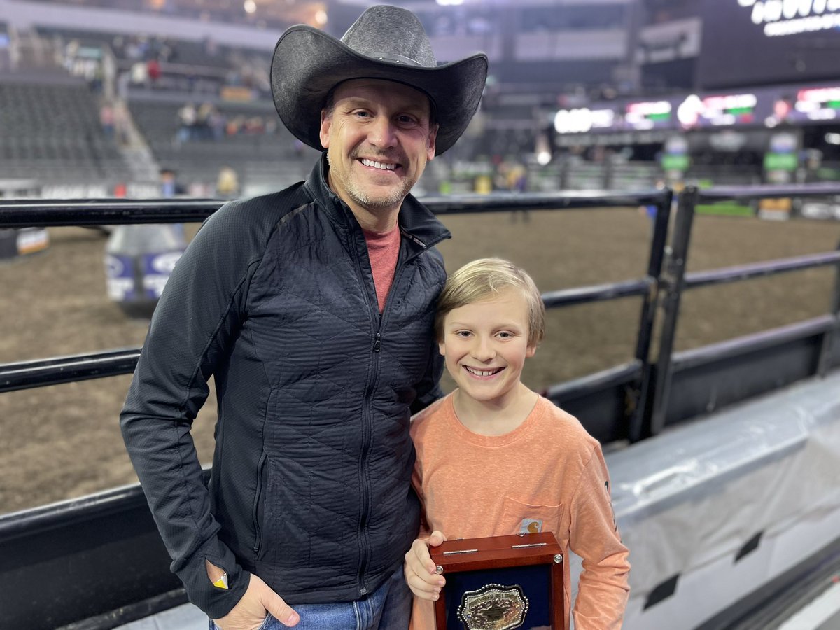 Dear <a href="/flintrass/">Flint Rasmussen</a> and <a href="/CooperTire/">Cooper Tire</a>,

Thanks for the fantastic memory. My son (age 11) was fan of the night in Sioux Falls. Before I would buy a belt to accomodate the buckle, I asked him to write you a thank you note.

So, here it is.
The buckle is on display in his room.
#becowboy