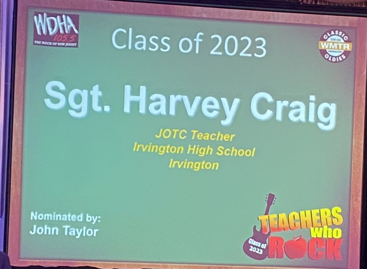 ChristineCandar's tweet photo. Congratulations to Sgt. Harvey Craig for being recognized as a “Teacher Who Rocks” by the radio station 105.5 last night. Thank you Sgt.  Craig for being a rocking example of the great educators in Essex County! @ECEANJORG @irvington_ea @MembersNjea https://t.co/auYgxE0euQ