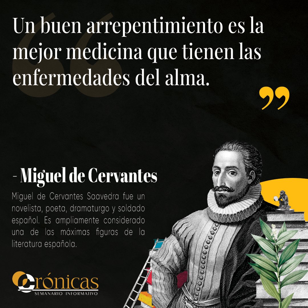 Cronicas_prensa's tweet photo. ꒰ ✎┊C͟i͟t͟a͟ ͟d͟e͟l͟ ͟D͟í͟a͟ ꒱ Miguel de Cervantes
#citasfilosoficas #cuentos #novela #citas #reflexiones #vida #pensamientos #inspiracion #frasesparacompartir #poesía #crónicasbolivia #cronicasbolivia #bolivia #migueldecervantes #cervantes #poemas #ensayos https://t.co/dKqCcg8rFR