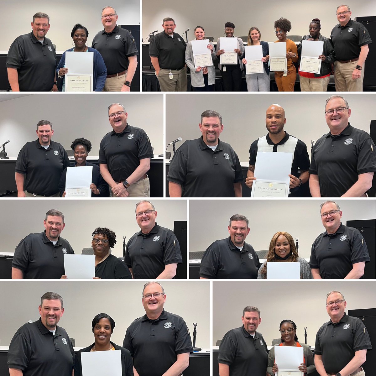 gacjcc's tweet photo. Yesterday, CJCC leadership presented staff with certificates of appreciation and faithful service awards to those celebrating work anniversaries. We are beyond grateful for all of our employees and their dedication to supporting our mission to make a difference in Georgia. https://t.co/bCBgGchwhr